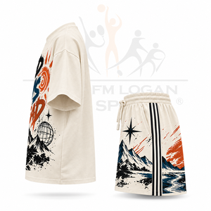 Conjunto de Camiseta Gráfica Casual Oversize y Pantalones Cortos para Hombre, Atuendo de Verano de Dos Piezas Estilo Urbano con Estampado Vintage y Hombros Caídos, Talla XL - Product Image 3