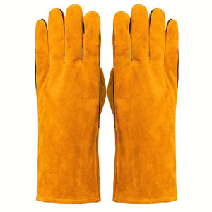 Guantes de trabajo de cuero de piel de ciervo de alta calidad, color amarillo, guantes de seguridad de dedo completo con puño largo para hombre. - Product Image 2