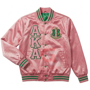 Alpha |   Kapa |   Veste d'hiver en satin rose Alpha pour femmes, veste coupe-vent avec lettres grecques, veste bomber AKA Sorority, veste courte pour femmes - Product Image 1