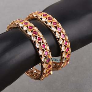Aaradhya Ruby Colored Polki Bangles-Trendy Wedding & Gift Jewelry - Product Image 2