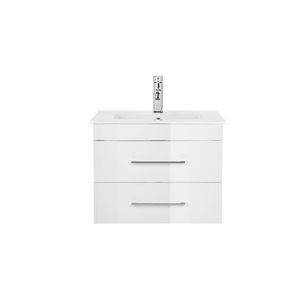 Meuble-lavabo mural moderne et minimaliste blanc brillant de 24 pouces avec double tiroir, vasque en céramique et système de fermeture amortie - Product Image 3