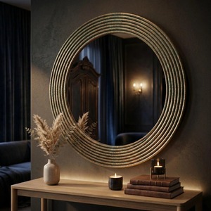 Natural Multilevel Plant Vine Weaving Art Design Bone Inlay Wall Mounted <b>Mirror</b> Retro Round Hanging <b>Vanity</b> <b>Mirror</b> - Product Image 3