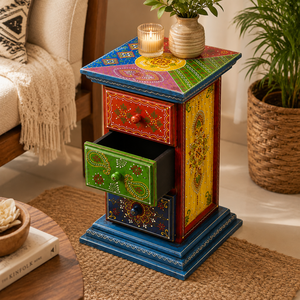 Armoire de rangement en bois artisanale |   Organisateur de décoration intérieure indien peint à la main - Product Image 6