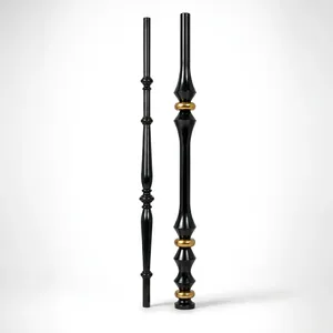 Paires de balustres d'escalier en fer noir avec anneaux dorés décoratifs, mousquetons métalliques pour design d'escalier moderne et luxueux - Product Image 1