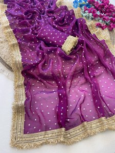 Sari en soie avec bordure dorée et pois pour femmes, tenue de mariage indienne et pakistanaise, robe traditionnelle longue jusqu'au sol - Product Image 3