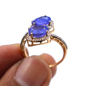 Anillo de Plata de Ley 925 Chapado en Oro Rosa con Tanzanita Natural Tallada, Anillo con Gema de Diamante, Regalo - Product Image 4