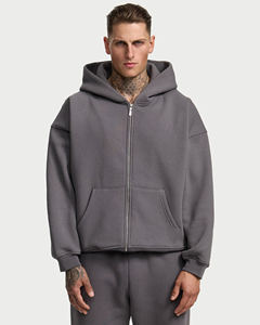 OEM Men's <b>Grey</b> Oversized Zip Up Hoodie Heavyweight Cotton Fleece Hooded <b>Sweatshirt</b> Casual High Quality Jacket - Product Image 5