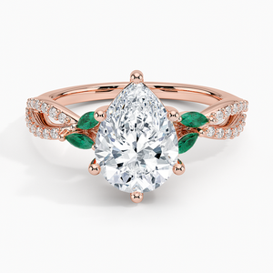 Anillo de Compromiso con Diamante Corte Pera, Oro Amarillo de 18K, Engaste de Garras, Detalles de Esmeralda, Joyería Fina Romántica para Mujer - Product Image 5