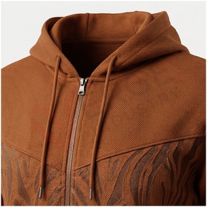 Conjunto Deportivo Marrón para Hombre, Manga Larga, Capucha con Cierre Frontal, Estampado, Transpirable, Corte Regular, para Otoño - Product Image 4