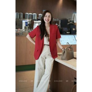 Custom Logo <b>Women's</b> V-neck Short Sleeve Breathable Wool/Polyester Tailored Blazer <b>Smart</b> Casual Office <b>Jacket</b> - Product Image 5