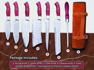 Juego de Cuchillos de Chef J2 de Acero Hechos a Mano, 6 Piezas, Cuchillos de Cocina y Barbacoa con Funda de Cuero, Regalo Navideño para Él, Set de Cocina - Product Image 3
