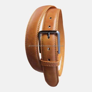 Ceinture décontractée en cuir tanné végétal pleine fleur à double couture pour hommes et femmes au prix de gros d'usine - Product Image 5