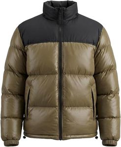 Adult Winter Puffer Jacket Blue With <b>Black</b> Contrast Trim Crewneck Casual Polyester <b>Coat</b> - Product Image 5