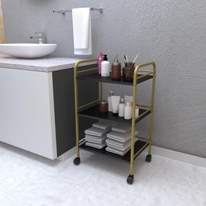 3 Tier Premium Metal Rolling Cart with <b>Wheels</b> | Black & Gold Utility Storage <b>Trolley</b> <b>for</b> Kitchen, Bathroom & Office - Product Image 5