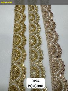 Encaje de lujo con lentejuelas y perlas, bordado a mano, elegante, con cinta y borde, para sari y dupatta, 100% artesanal - Product Image 4