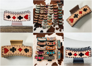 Gran oferta de accesorios para mujer, pinza para el pelo de cuero mecanizada a mano, piel de vaca, gran rectángulo personalizado, venta al por mayor, pinzas para el pelo para mujer - Product Image 3