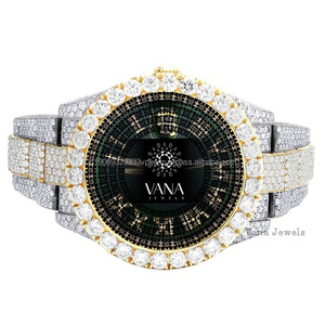 Luxury Men's Stainless Steel Gold and Silver Two Tone Moissanite Diamond Green Dial <b>Watch</b> Fully Iced Out Wrist <b>Watch</b> for men - Product Image 3