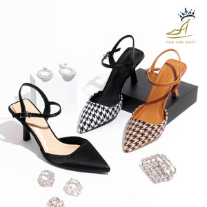 Proveedor de Fábrica Vietnam Vibram Zapatos de Vestir Elegantes de Tweed para Mujer con Tacón de Aguja, Punta Cerrada y Diseño Slingback, Transpirables y Cómodos, Personalizados - Product Image 1