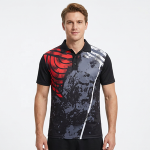 Chemise à manches courtes pour homme, imprimée numériquement, séchage rapide, en polyester tricoté, coupe classique, rouge, noir, gris, unie, anti-plis, unisexe - Product Image 2