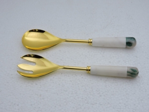 Ensemble d'ustensiles de service durables en acier inoxydable résistant à la rouille avec manche en résine, cuillère et fourchette, pour fournisseur d'équipement hôtelier - Product Image 5