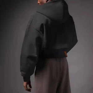 Sweat à capuche noir personnalisé avec impression en relief, en molleton épais 500 g/m², coupe oversize, vierge, épais, carré, court, style hip-hop pour hommes - Product Image 5