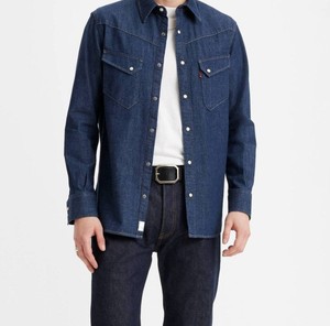 Chemise en denim bleu foncé pour homme, manches longues, coupe classique, col rabattu avec poches, style décontracté, 100% coton - Product Image 2