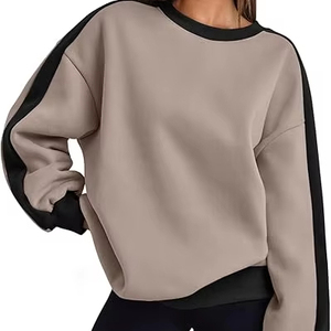 Sweat-shirt oversize pour femme, à épaules tombantes, patchwork, manches longues, col rond, tricoté, décontracté, pour l'automne - Product Image 2