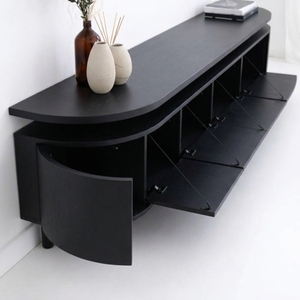 Meuble TV moderne en bois noir avec portes rabattables - Product Image 1