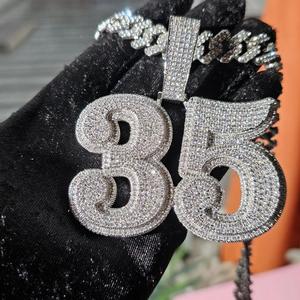 Custom " 35 " Number Pendant Necklace <b>Iced</b> <b>Out</b> Moissanite Diamond Hip Hop Cuban Link <b>Chain</b> Jewelry Gift - Product Image 1