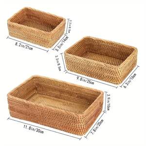 Ensemble de 3 produits artisanaux en rotin panier de service pour restaurant cuisine organisateur et décoration minimes et rustiques vente en gros - Product Image 2