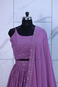 Purple Embroidered <b>Lehenga</b> Set With Dupatta Loose Fit Floor-Length Traditional Party Wear For <b>Women</b> India Pakistan Style - Product Image 5
