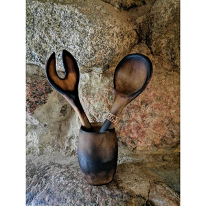 Ensemble de couverts de table en bois faits à la main de qualité standard, comprenant cuillère, fourchette et couteau, pour service de salade, style royal, exportateur indien - Product Image 5