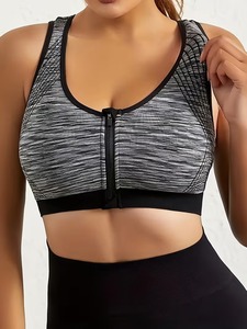 Bralette Deportivo de Alto Impacto con Cierre |   Sujetador deportivo con espalda cruzada y almohadillas para mujer |   Top Deportivo Corto de Punto Sin Costuras con Efecto Heathered - Product Image 4
