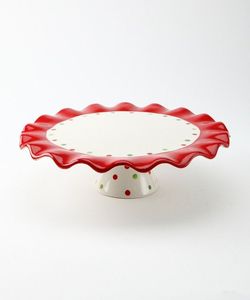 Red Polka Dot Ceramic Circle Cake Stand Scalloped Dessert Display Pedestal Plate for <b>Party</b> <b>Table</b> Decor - Product Image 1