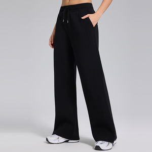 Pantalon de survêtement décontracté pour femme, coupe ample avec poches latérales, jambe large droite, taille haute élastique, haute qualité, pour fitness et sport - Product Image 3