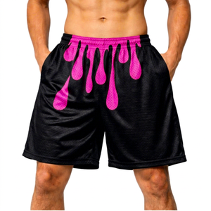 <b>Men</b> Black <b>Shorts</b> Red Drip Print Elastic Waist Breathable Casual Basketball <b>Shorts</b> - Product Image 4
