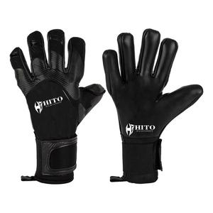 Hot Selling Custom Design Black Kint Soccer Goalkeeper <b>Gloves</b> with 4mm German Latex Medius Cut Germaan Latex Emboss - Product Image 1