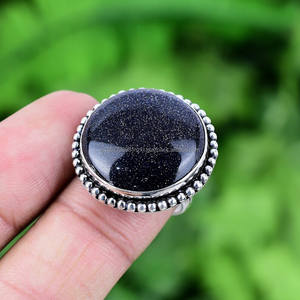 Plata de Ley 925 sólida hecha a mano, anillo de piedras preciosas ovaladas de piedra dorada azul, anillo de plata, anillo de piedra solar azul, regalos de anillo unisex - Product Image 2