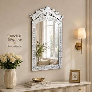 Antique Style Venetian <b>Mirror</b> with Curved Arch Top and Hand Engraved Floral Frame Premium Decorative Glass <b>Mirror</b> for Interiors - Product Image 4