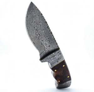 High contrast acid <b>etched</b> damascus steel outdoor heavy prep utility <b>tool</b> with Wood Handle - Product Image 2