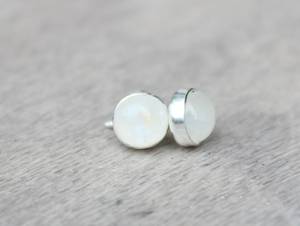 Pendientes de Plata de Ley con Piedra Lunar Arcoíris, Cabujón de Gema, Joyería Minimalista para Mujer, Proveedor Mayorista - Product Image 2