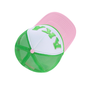 AKA Trucker Snapback <b>Hat</b> Pink Green Color Mesh Back Adjustable Baseball <b>Cap</b> Unisex Casual Outdoor Fashion - Product Image 2