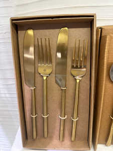 Juego de cuchara y tenedor de acero inoxidable chapado en oro hecho a mano pulido de espejo de latón para bodas al por mayor a granel de la India - Product Image 2