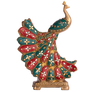 Elegante pieza de exhibición de pavo real de latón con trabajo de piedra intrincado artículo de regalo de decoración del hogar - Product Image 5