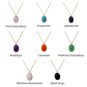 Collar con Colgante Ovalado de Ónice Negro Natural Tallado a Mano, Chapado en Oro de 18K, Dijes de Moda, Joyería - Product Image 6