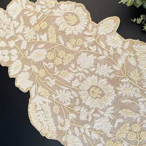 Handmade Luxury Customized Shape Fabric Table <b>Runner</b> <b>Green</b> Cream Embroidered Design Adjustable 5mm Thick Eco-Friendly Durable - Product Image 1