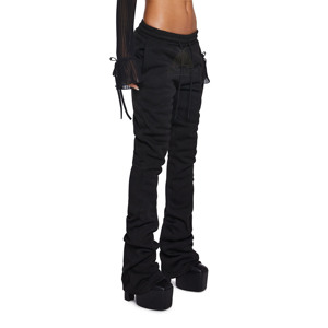 Wholesale 100% Cotton Women <b>Stacked</b> Sweatpants Custom Logo <b>Joggers</b> with Drawstring Casual Streetwear Style For Women - Product Image 2