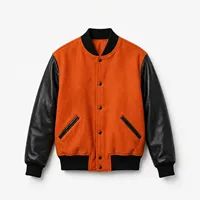 Veste de baseball en laine rose pour homme, manches en cuir de vachette noir, boutons pression, veste bomber de style universitaire à blocs de couleur