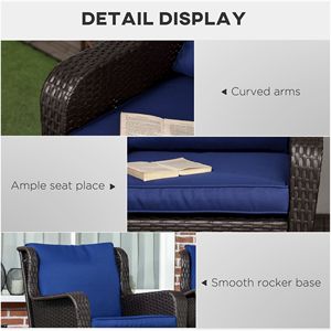 Sedia a dondolo in vimini blu scuro con struttura in acciaio e cuscini girevoli per patio e giardino - Product Image 6