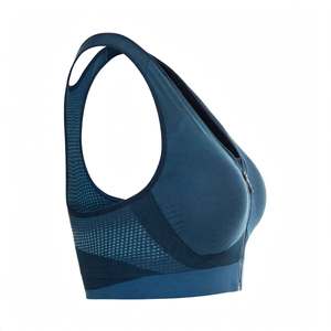 Women's Floral Lace Sports <b>Bra</b> Medium Support <b>Wide</b> <b>Strap</b> Yoga <b>Bra</b> Light BlueS coop Neck Design Push Reflective Line Yoga Sport - Product Image 4